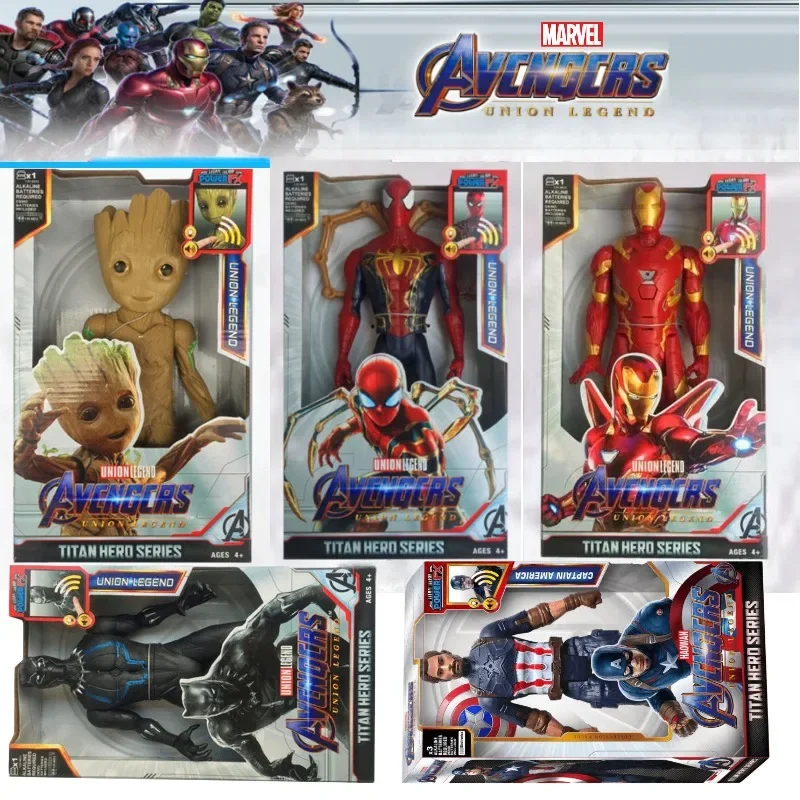 마블 어벤져스 액션 피규어, 슈퍼히어로 스파이더맨, 다리미, 블랙 팬서, 캡틴 아메리카, 그루트 헐크, 빛나는 생일 선물 장난감