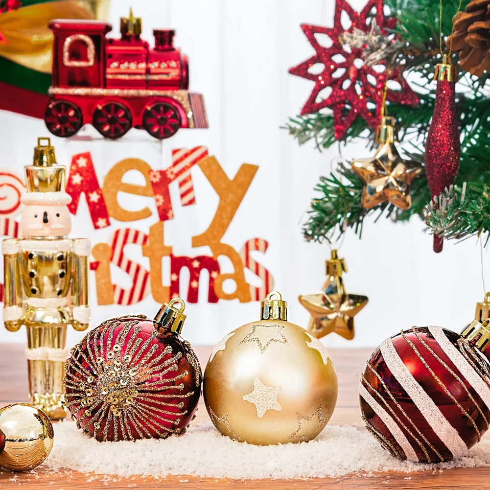 

50 шт., набор украшений из рождественских шаров, небьющиеся красные и золотые подвески в виде рождественской елки, домашнее рождественское украшение для семейных встреч