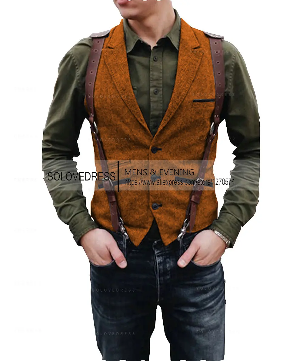 

Men's Suit Vest V Neck Notched Lapel Slim Fit Fashion Leisure Wool Herringbone Tweed Men for Wedding Waistcoat Vest