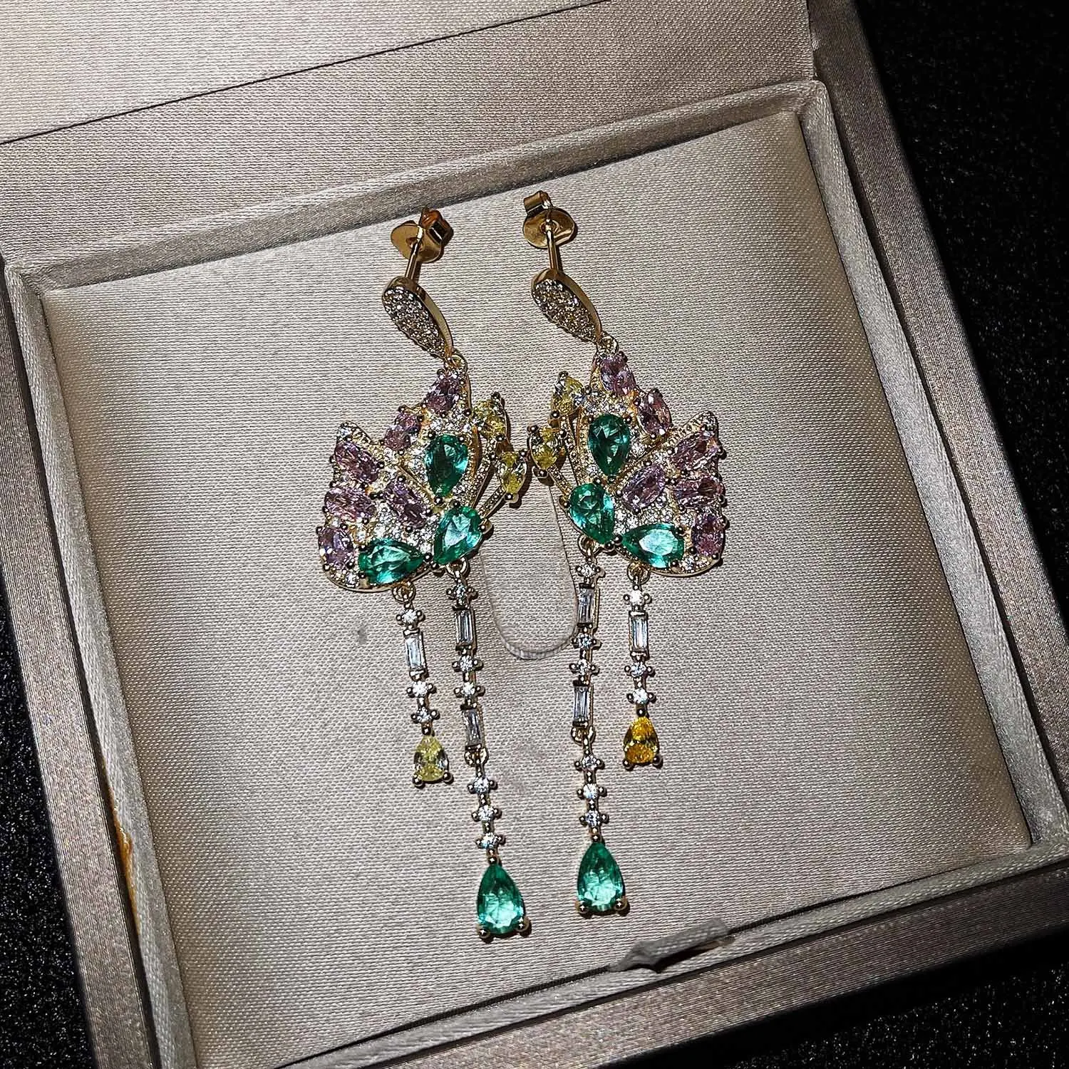 New color zirconium silver earrings, temperament style silver jewelry, long fringed butterfly earrings for women