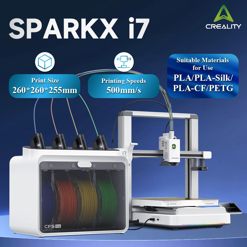 SPARKX i7 3D-Drucker 500mm/s AI Photo-to-3D 45dB Geräuscharmer Modus Automatische Nivellierung 3D-Drucker 50% Weniger Abfall Mehrfarbig Mit CFS Lite