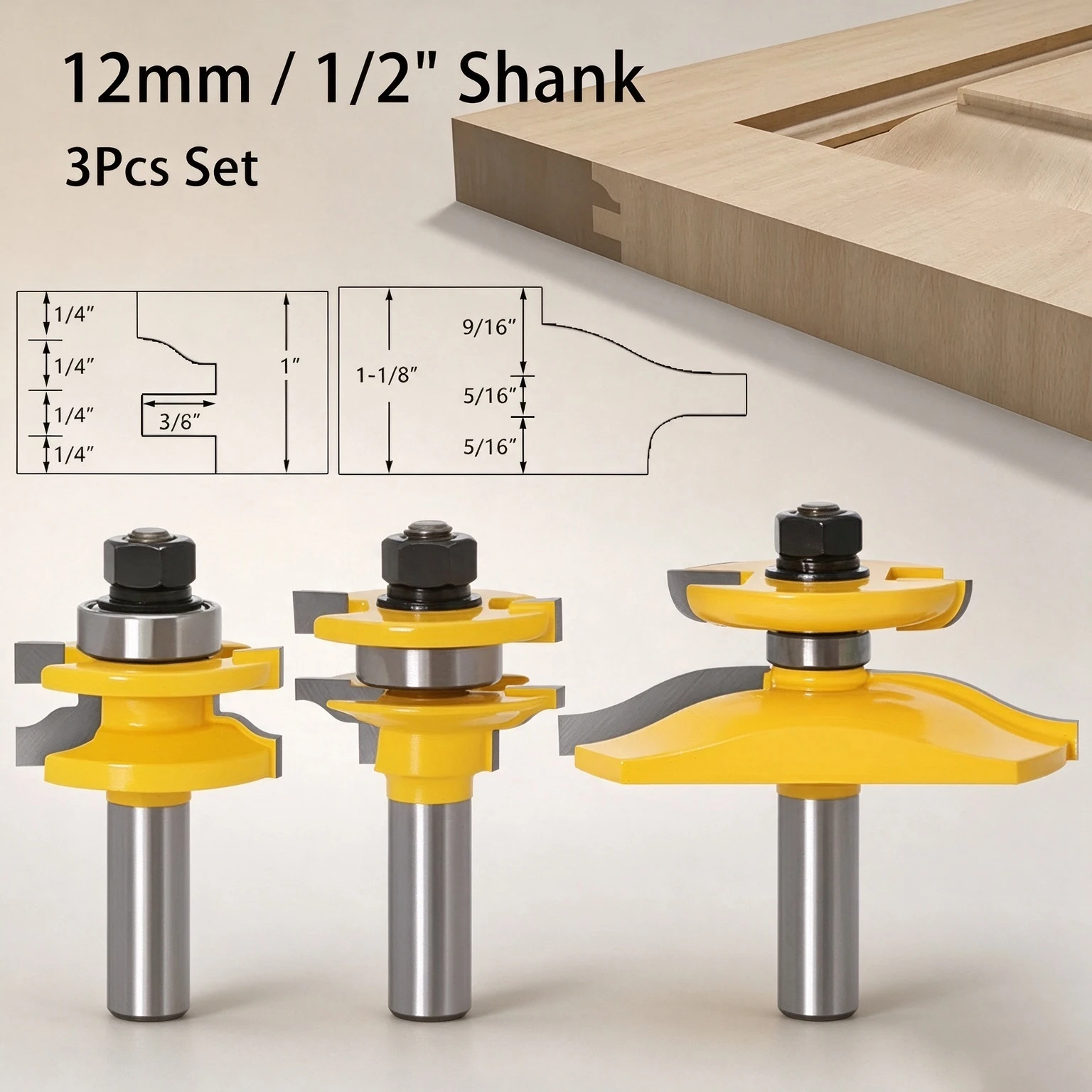 Cutting Router Bit Door Making Woodworking Tools Durable 3Pcs Ogee Joint Large Ogee Door Panel 12mm 1/2