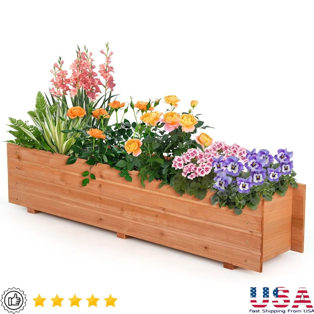 

Wooden Raised Garden Bed Planter Box with Drainage Holes Sturdy Fir Wood Outdoor Planter Herbs Flowers Vegetables Easy Assembly