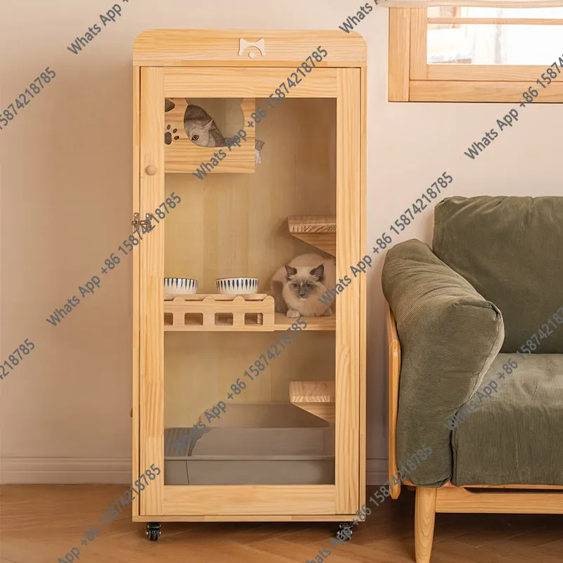Solid wood cat villa cat cage small castle pet kitten cat house home indoor free access house