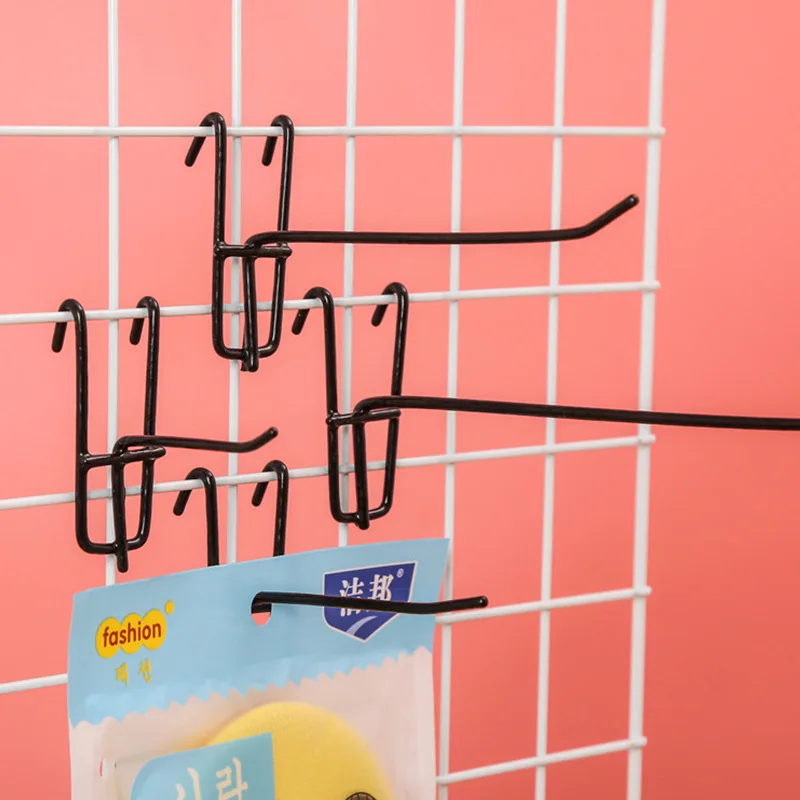 10pcs Supermarket Metal Hook Stainless Steel Supermarket Grid Hook Sturdy Durable Metal Long Hook Home Accessories 20cm