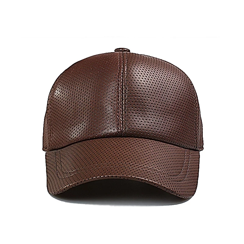 2025 Men Real Leather Baseball Caps Korean Fashion Male Winter Casual Youth Duck Tongue Warm Hat Hip Pop Punch Dot Coffee Gorras