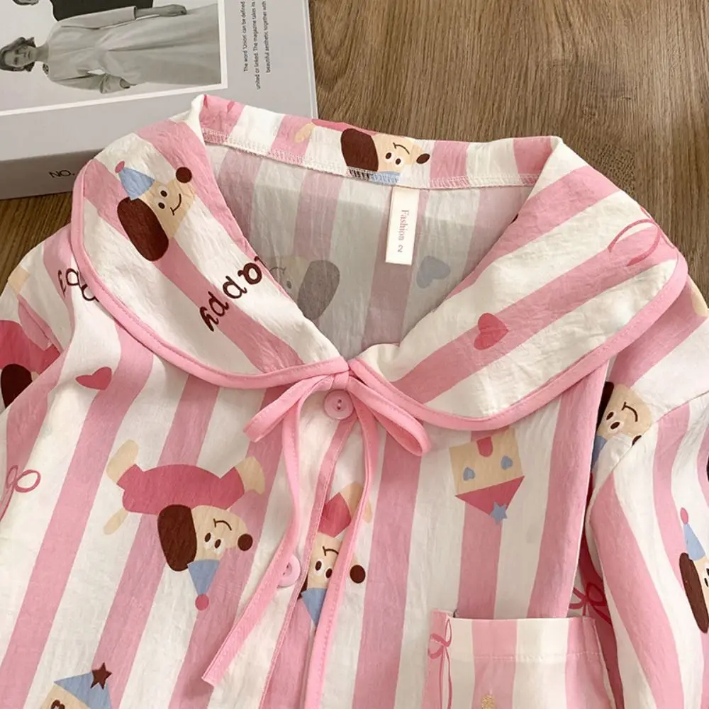 

Милый пижамный комплект с отложным воротником и полосками для собак и кошек, с длинными рукавами, повседневная домашняя одежда, две части, для осени и весны