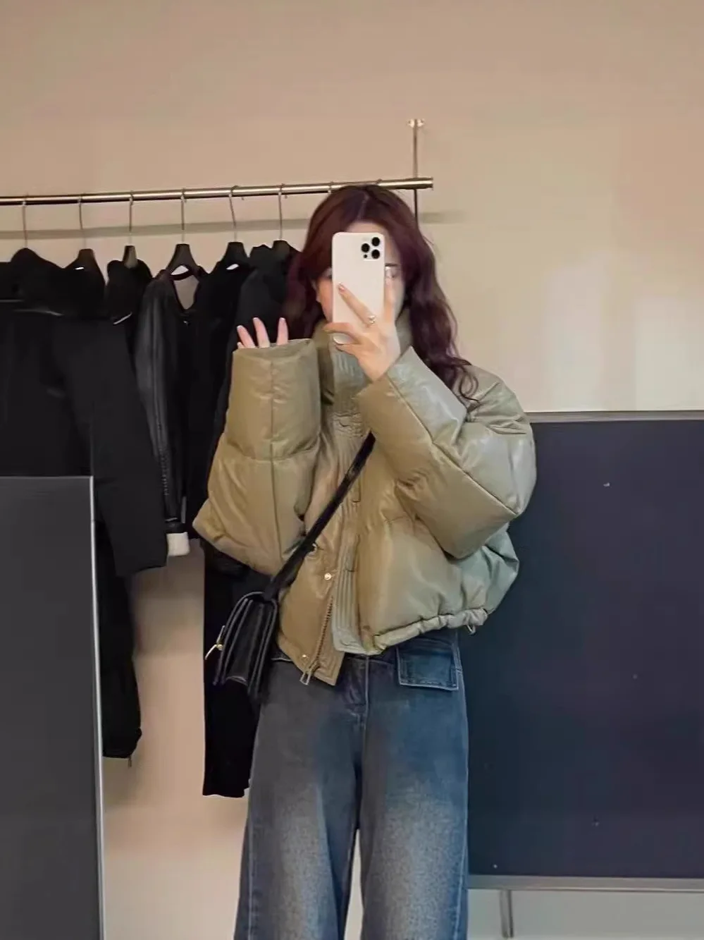 Chaqueta gruesa acolchada de algodón con cuello simulado para mujer, abrigo informal con un solo pecho y bolsillo, abrigo corto holgado cálido para invierno y otoño