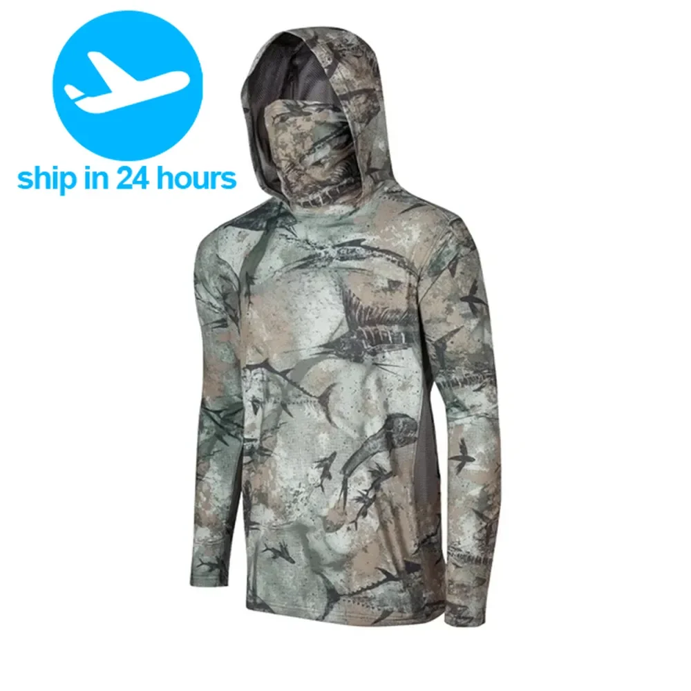

Men Fish Apparel Upf 50+ Fishing Shirts Long Sleeve Hooded Face Mask Camisa De Pesca Quick Dry Sun Protection Fishing Clothing