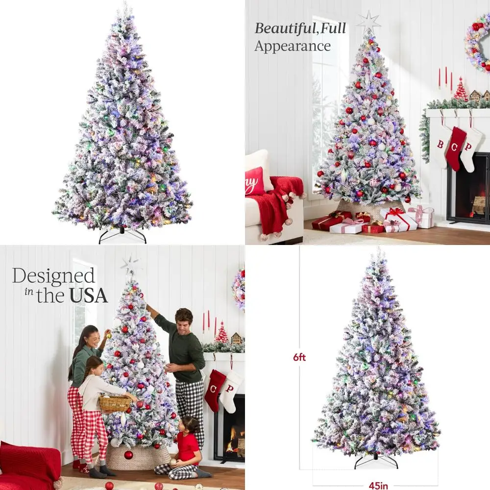 أفضل منتجات الاختيار شجرة عيد الميلاد الاصطناعية المضاءة مسبقًا 6 أقدام شجرة الصنوبر المتدفقة الثلجية، 2 في 1 أضواء LED بيضاء ومتعددة الألوان، كاملة