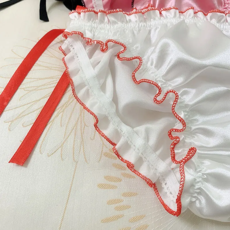 Japanese Style Kawaii Sexy Lingerie Maiden Panties Women\'s Silk Satin Lace-up Panties Briefs Ladies Knickers Brief Underwear