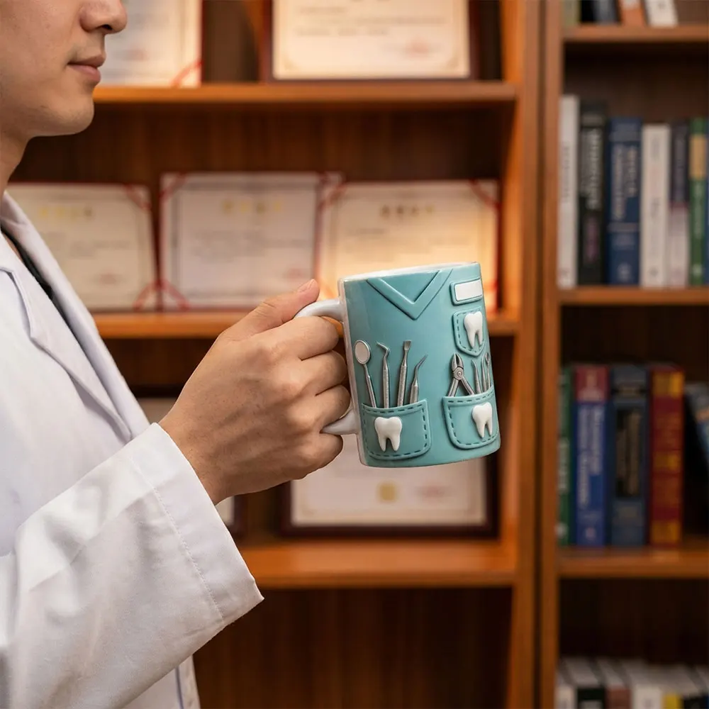 Dentist Ceramic Coffee Mug Dental Mirror Pliers Teeth Pattern Drinking Cup Special Gift For Dental Practitioner Clinic Decorate