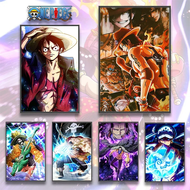 

One Piece Luffy Anime Self-adhesive Poster Zoro Wallpapr Figures Home Decoration Law Painting Wall Art Bedroom Cartoons Mihawk