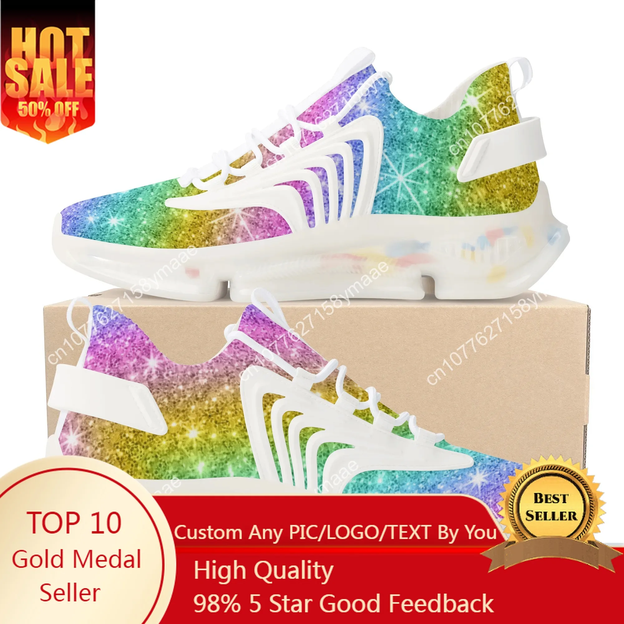 

Colorful Rainbow Design Fashion Trainer Sneakers Lace-Up Basketball Shoe Men Women Teenager Breathable Mesh Casual Running Shoes