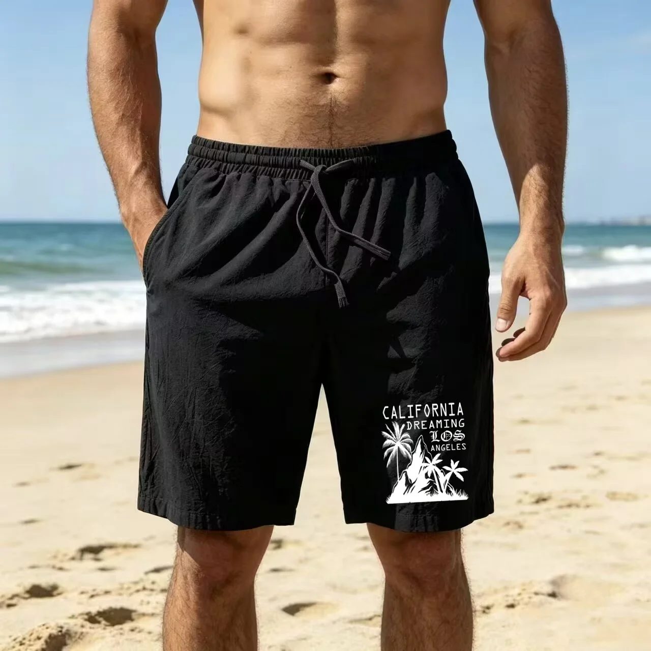 

2026 Men's Solid Color Casual Short Pants cotton Beach Breathable Comfortable Straight Short Trousers Hawaiian Holiday Men'S Pan