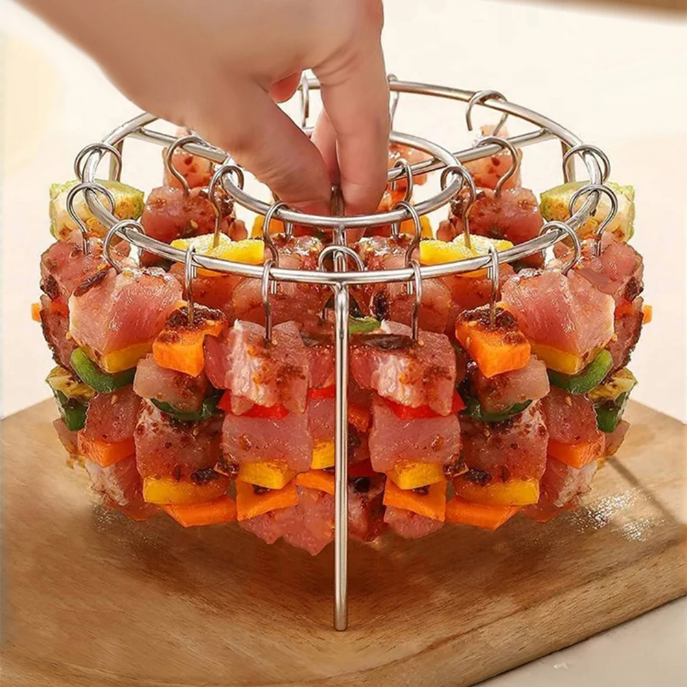 Stainless Steel Vertical Grill Rack String Grill Detachable Skewer Holder 24/48 Baking Needle For Air Fryer Accessory