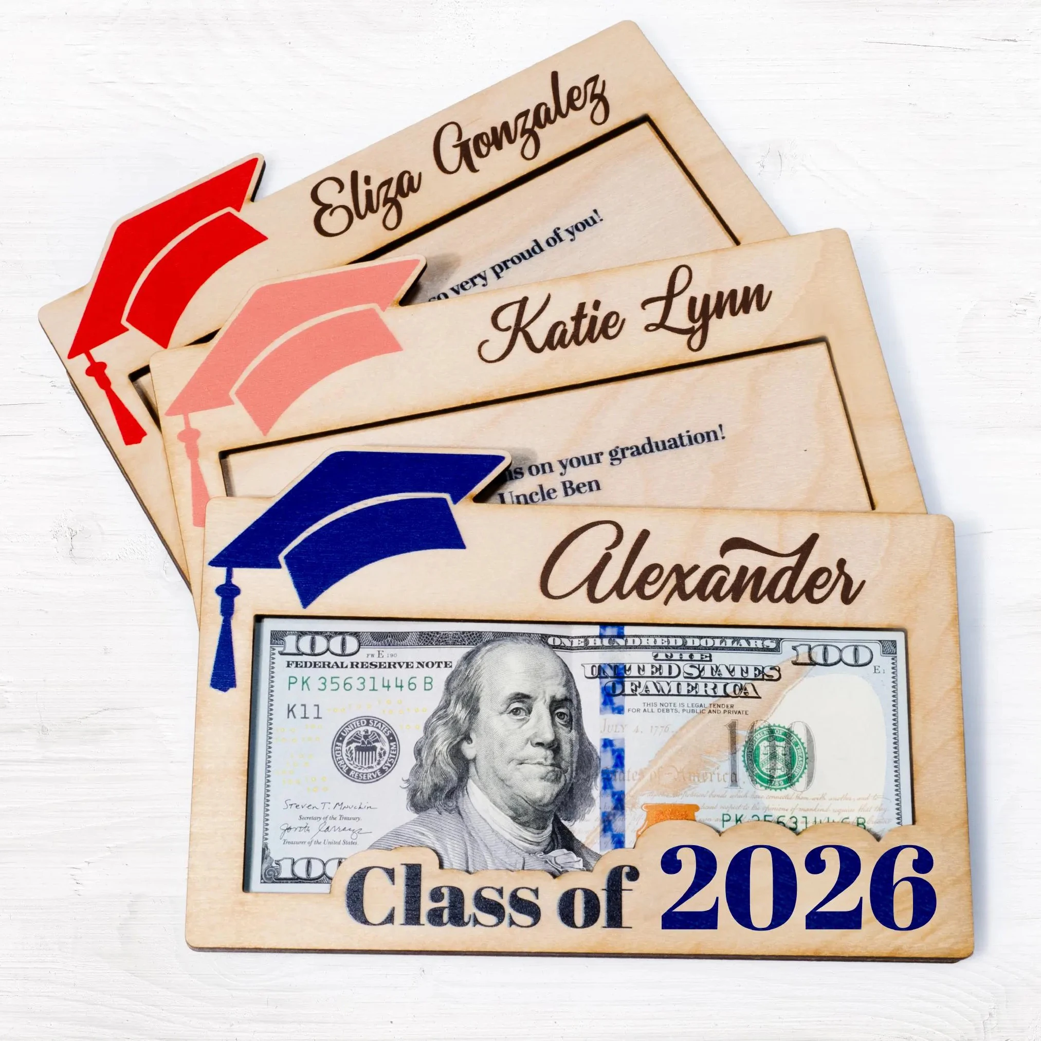 

Personalized Graduation Wooden Money Holder Custom Name And Date Multi Color Wheat Pattern Meaningful Present For Graduates