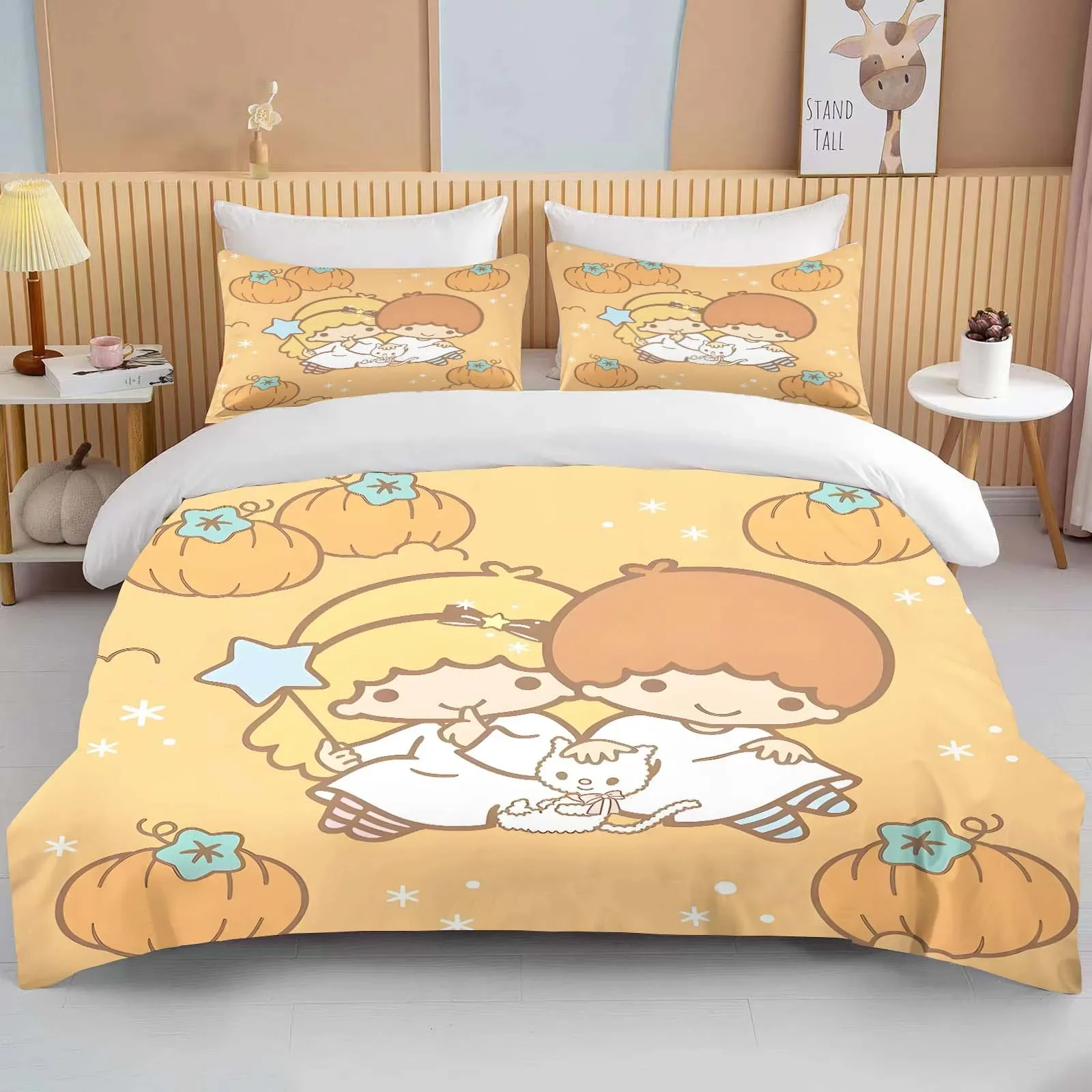 Imagem -04 - Sanrio Little Twin Stars Impresso Soft Bedding Grupo Capa de Edredão Anime Quilt Adulto Crianças Presente de Aniversário Full Size Luxo