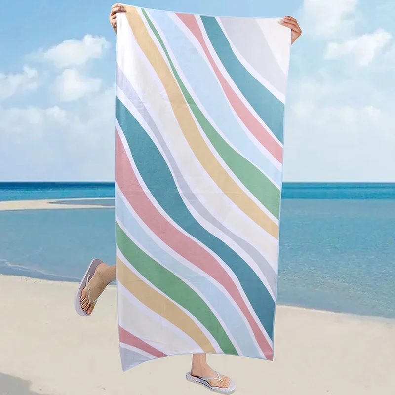 

Colorful Diagonal Stripes Print Beach Towel, Sunscreen Windproof Outdoor Blanket for Pool Camping Travel
