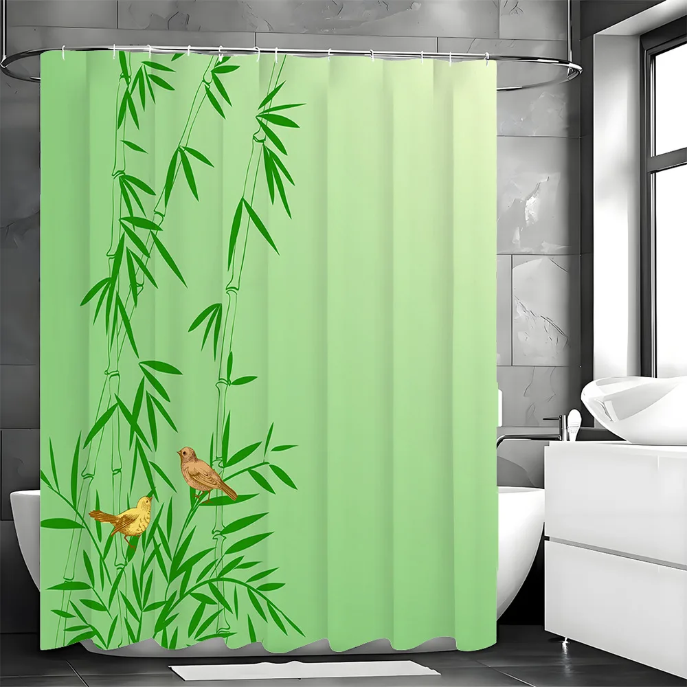 

Свежая зеленая бамбуковая занавеска для душа, моющаяся грязеотталкивающая насадка для душа, водонепроницаемая полиэстеровая занавеска для ванны для домашнего декора