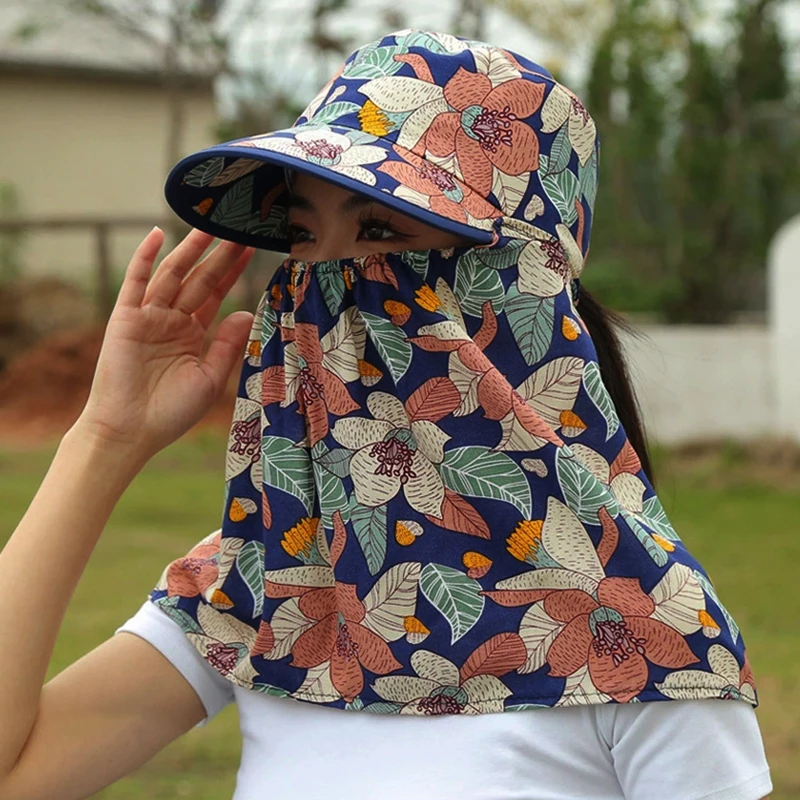 

Summer Sunscreen Women Face Cover Hat Outdoor Worker Neck Protection Sunshade Visors Cycling Veil Anti-UV Empty Top Cap
