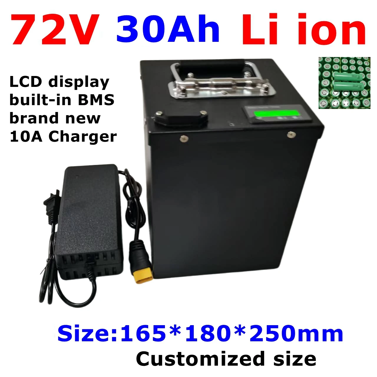 LL -Batterie lithium-ion 72V, 30Ah, avec BMS, pour moteur 72V, 3000W, 5000W, pour vélo électrique, tricycle, scooter, avec charg