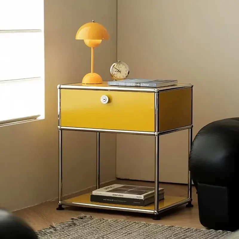 Middle Ages Stainless Steel Multi-function Bedside Nightstand Bauhaus Modular Combination Sofa Side Storage Cabinet