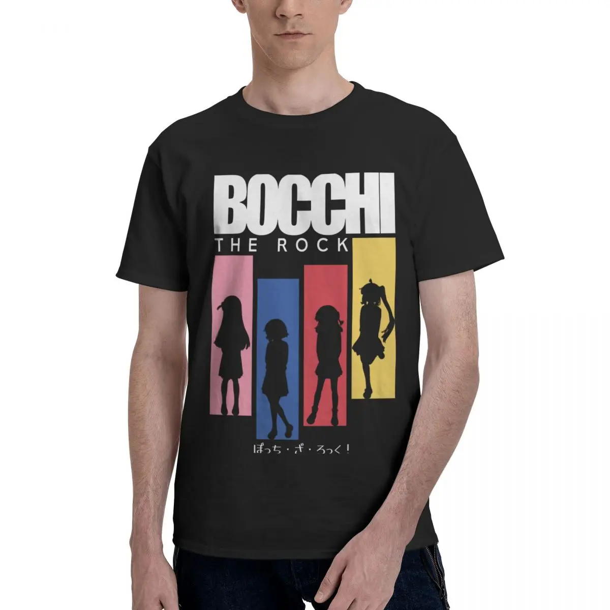 Men Bocchi The Rock Anime T Shirt Vintage Oversized Cotton Sleeve Custom Shirt Men