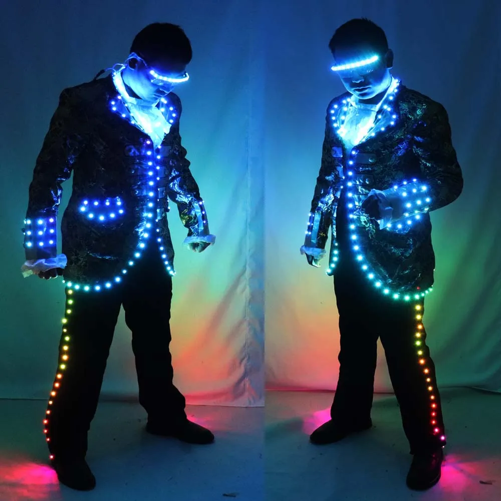 LED Luminous Robot CostumeMen's Full-Color Digital LED Court Suit IC Remote Control Tron Jacket For Stage Peorce For Bar Hosti