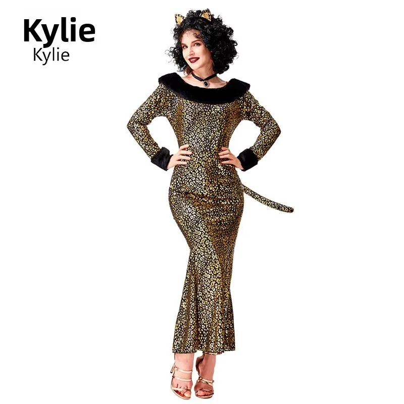 

Halloween Costume Sexy Fish Tail Stage Performance Dress Adult Leopard Print Lady Dress Polyester Material Women's Fa...