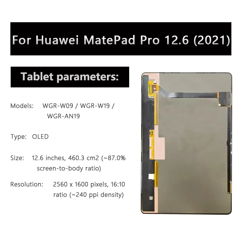 OEM For Huawei MatePad Pro 12.6 2021 WGR-W09/W19/AN19 Touch Screen Digitizer Glass Panel LCD Display Assembly Replacement