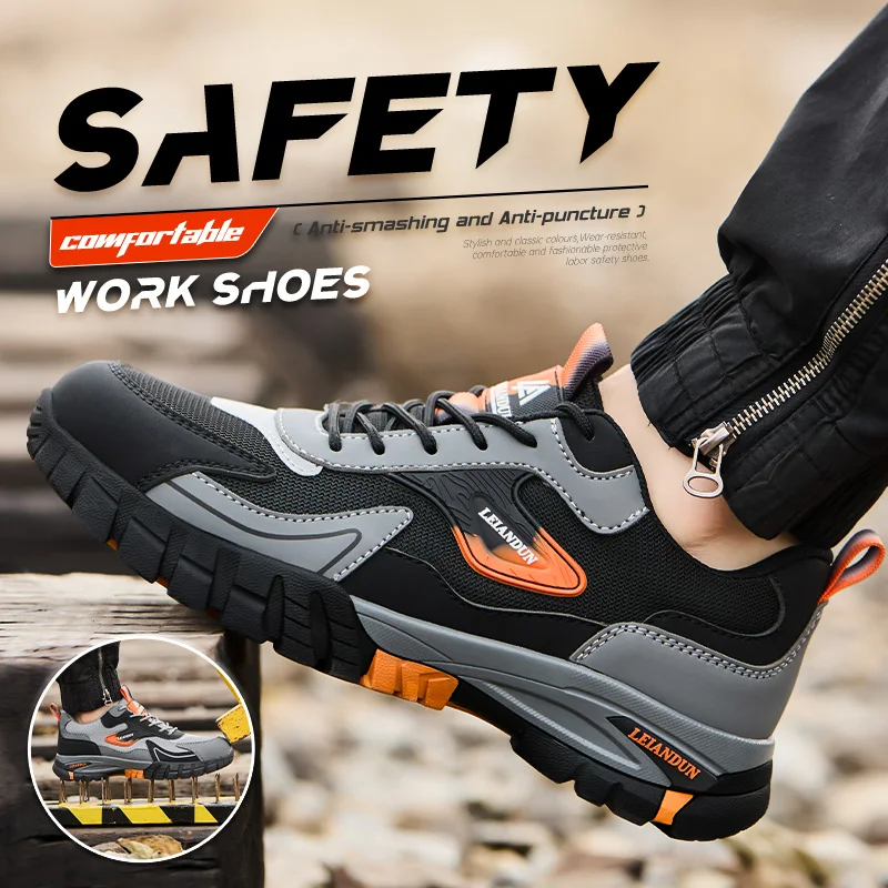 

LEIANDUN Comfortable Rubber Sole, Wear-Resistant Work Shoes For Men, Anti Smashing And Puncture Breathable Safety Shoes