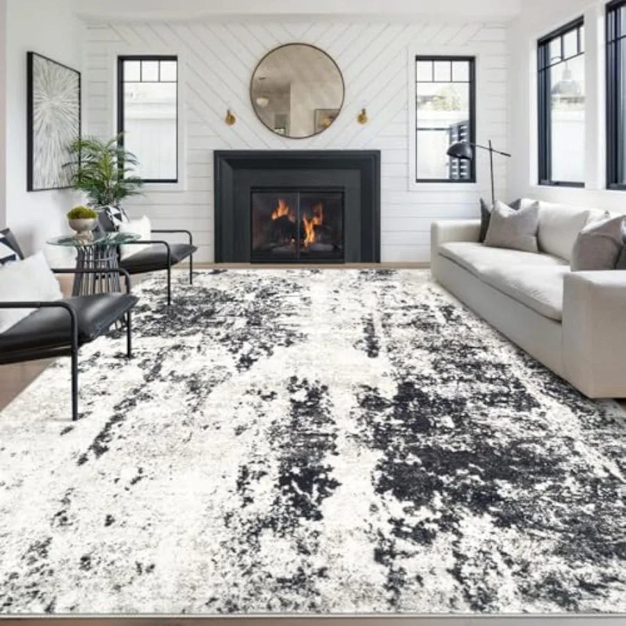 

Modern Abstract Area Rug 9'x12' Machine Washable NonSlip Stain Resistant Neutral Soft Perfect for Living Room Dining Room Bedro