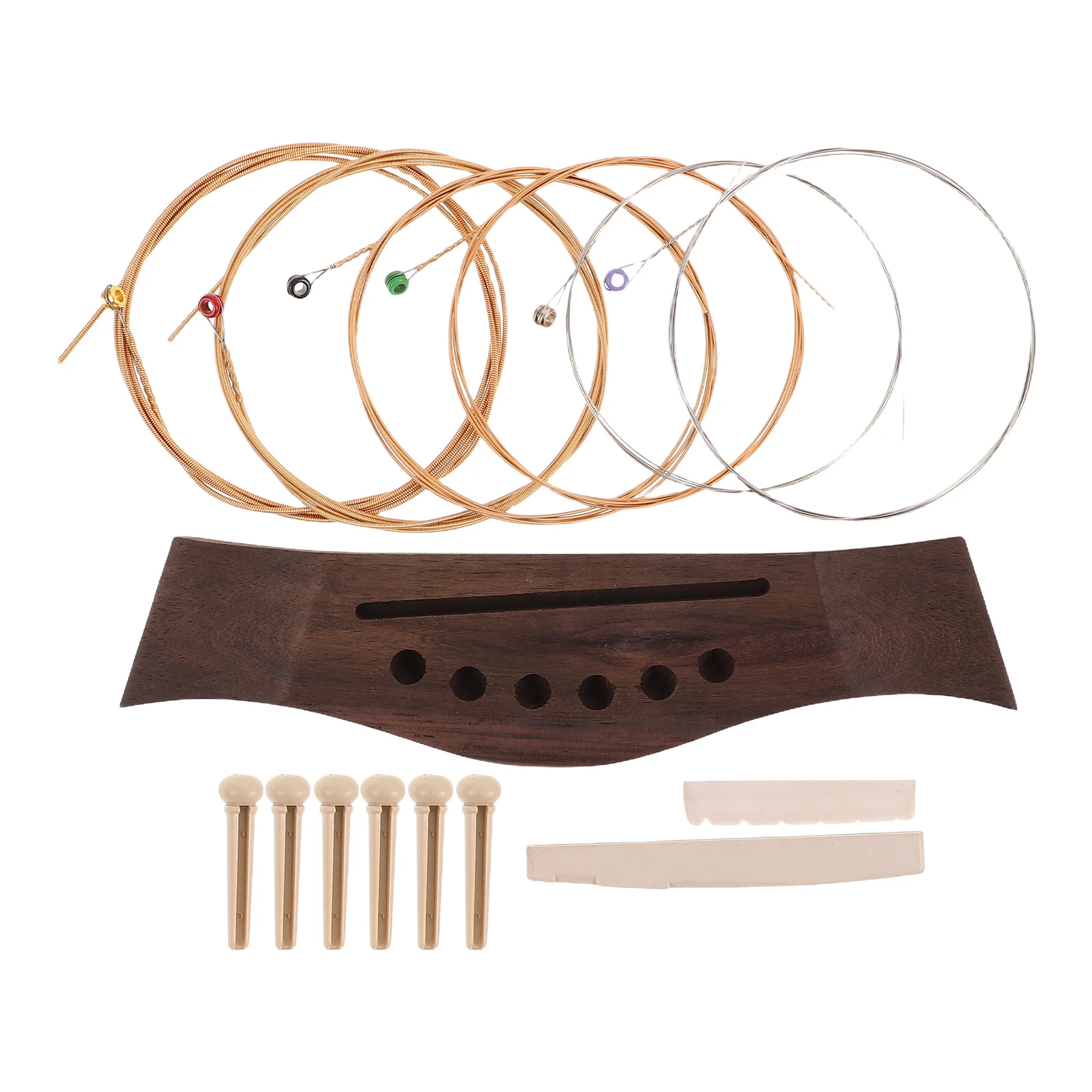 

1 Set Acoustic Kit Wood Bridge Saddle Nut Pins Steel Strings Replacement Parts Beginners Professionals Lightweight Resonant Tone