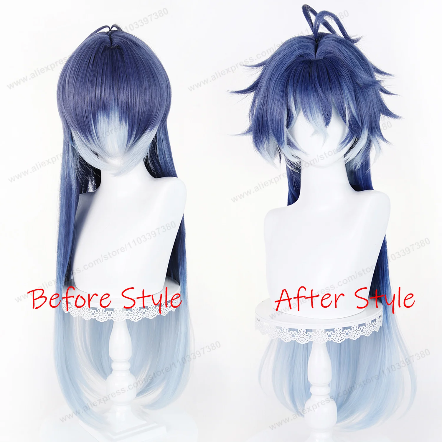 Flins Cosplay Wig 85cm Long Blue Gradient Wigs Women Hair Anime Cosplay Wig Halloween Heat Resistant Synthetic Hair