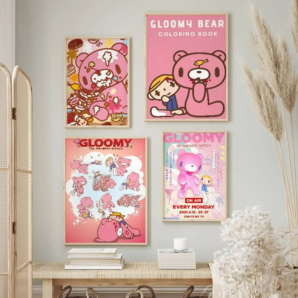 Kawaii Character Gloomy Bear Posters Premium Self-Adhesive No Residue Wall Sticker for Home Office Bar Decor