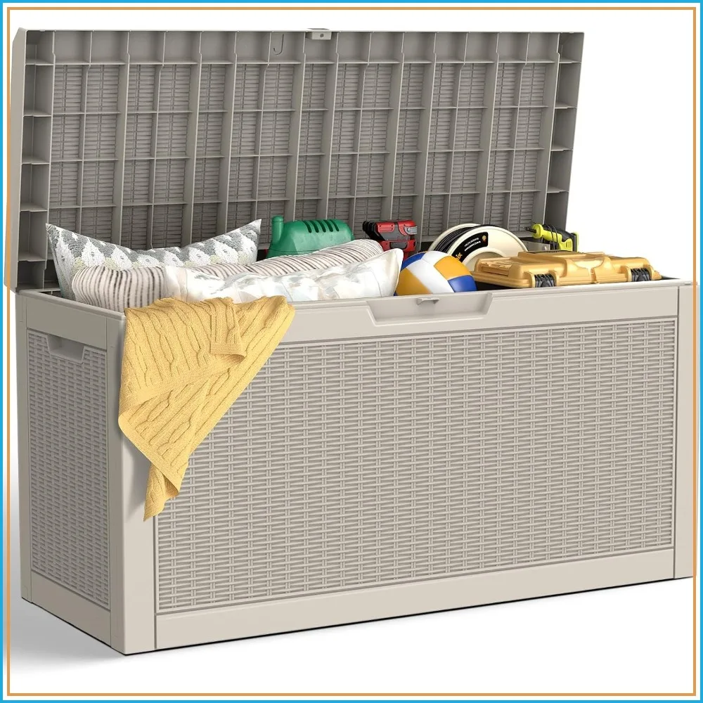 Outdoor Storage Box, Waterproof Deck Box, Patio Storage Bin, 66 Gallon with Seat, Grey