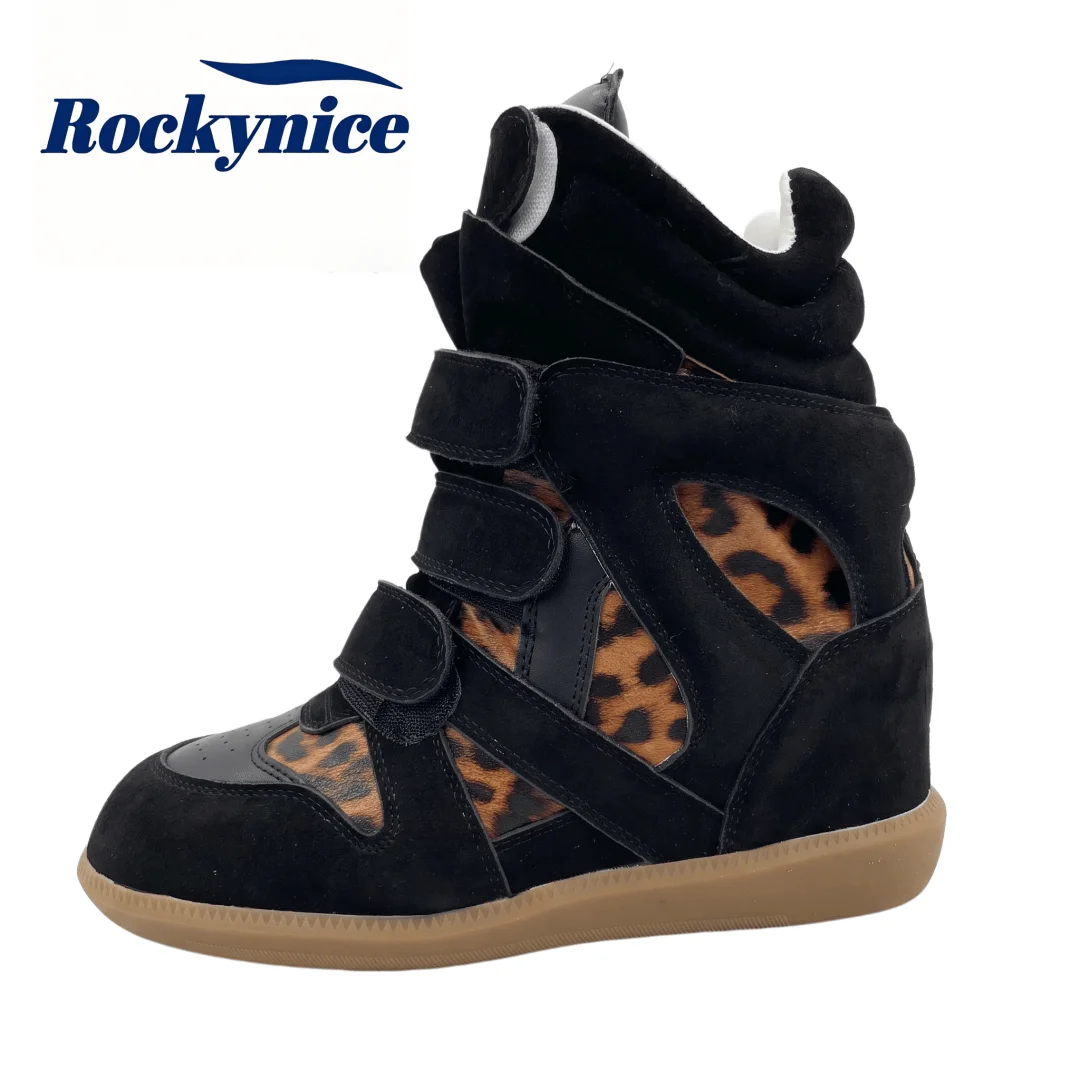 Women's Wedge Heels Chunky Sneakers High Top Platform Shoes Hook&Loop Suede Leather Ankle Boots Autumn Walking Casual Shoes 7CM