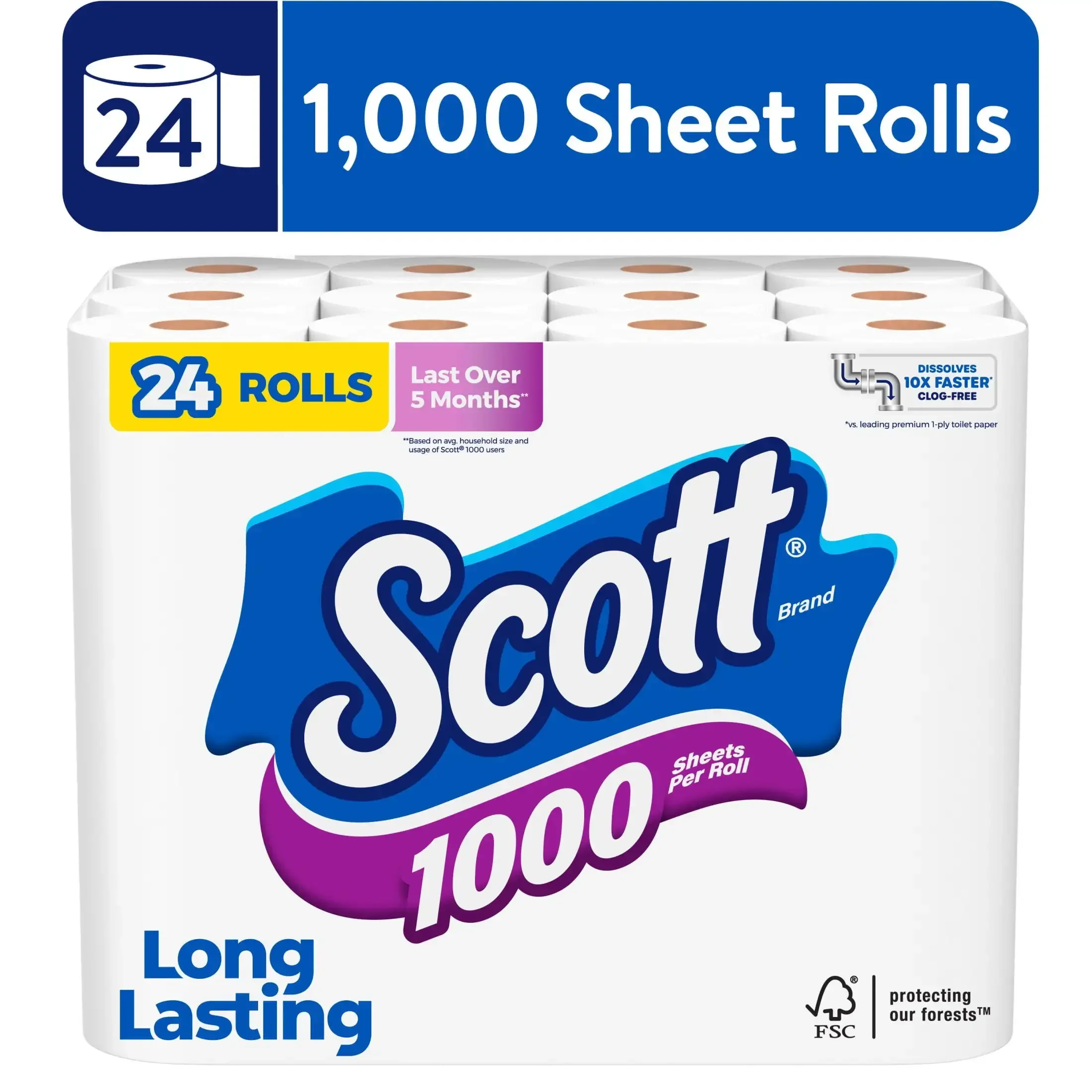 

USA Scott 1000 Toilet Paper, 24 Rolls, 1,000 Sheets per Roll