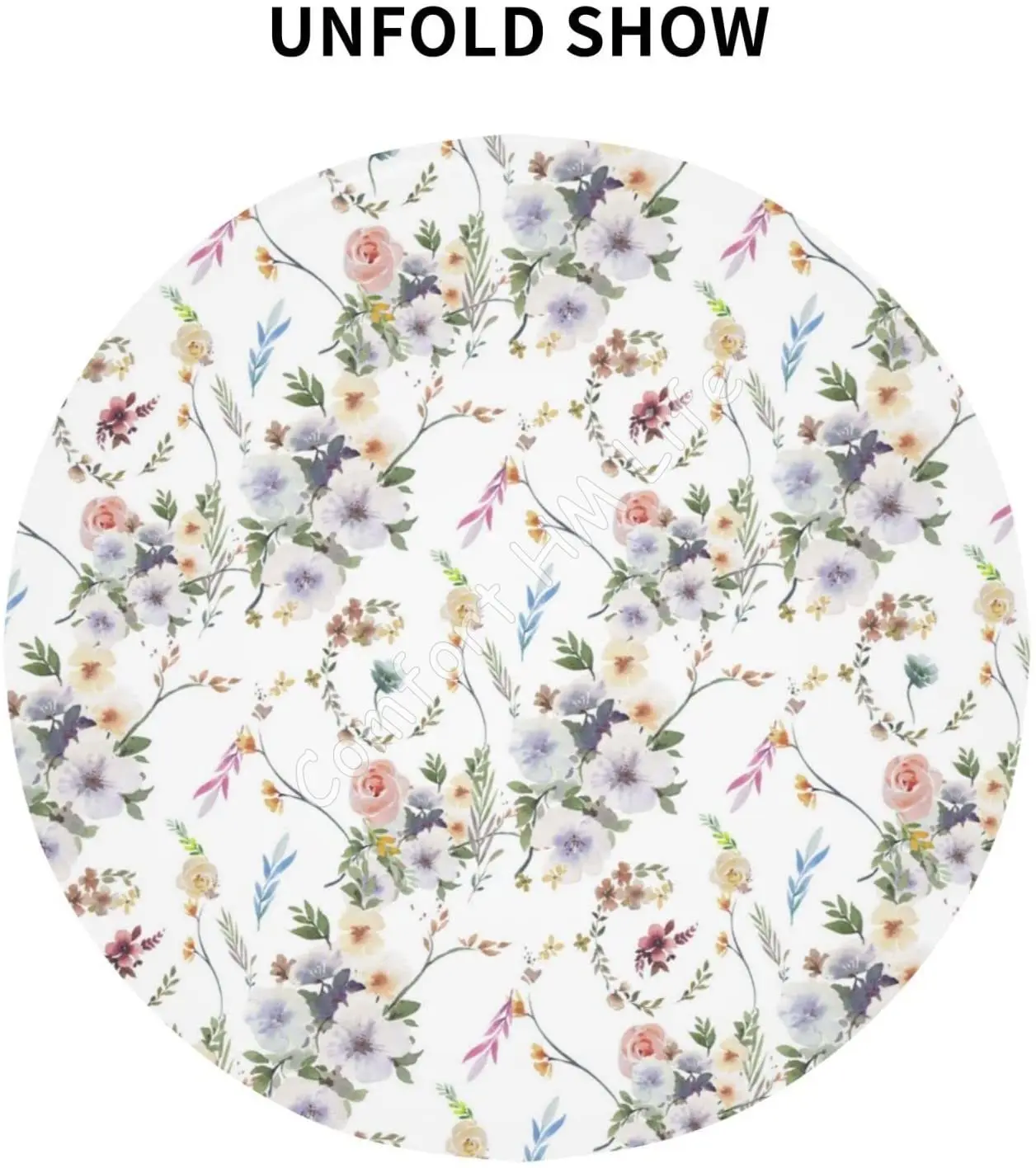 Rustic Round Floral Tablecloth Waterproof Flowers Print Spring Tablecloth with Wrinkle Resistant for Indoor and Outdoor Dining