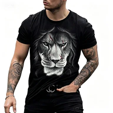 Men's Shirt Fierce Tiger Print T-shirt 3D Animal Summer Short Sleeved Men's T-shirt