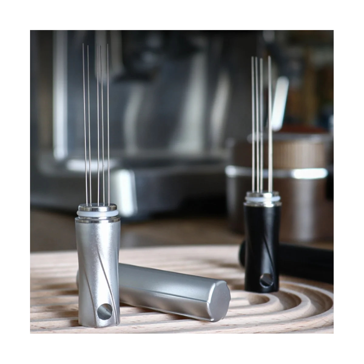 Outil de distribution d'espresso avec support, agitateur à café expresso, poignée, 5 grains grossiers, noir