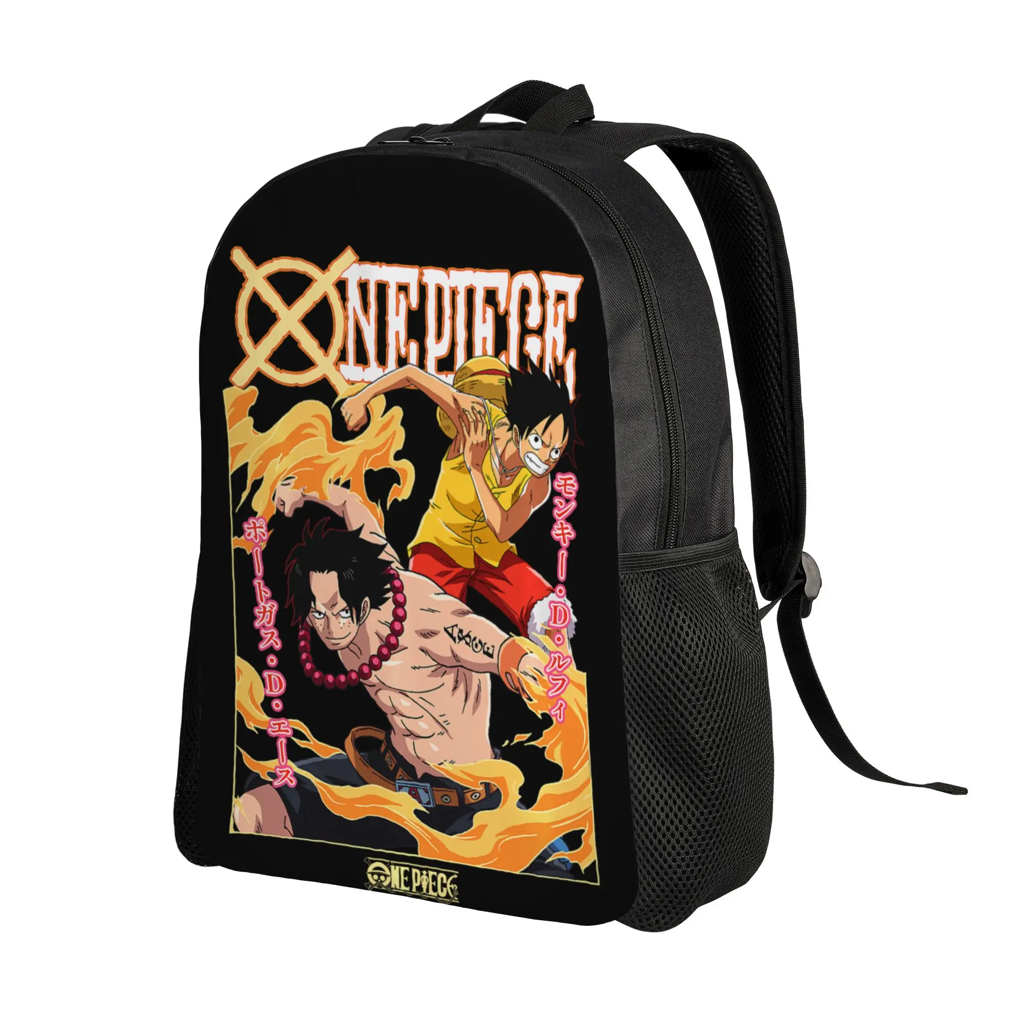 backpacks One Piece Anime Ace and Luffy Team Up Kanji Adult Heavyweight Daypack bag  mochila New Hiking Retro Washable Rucksack