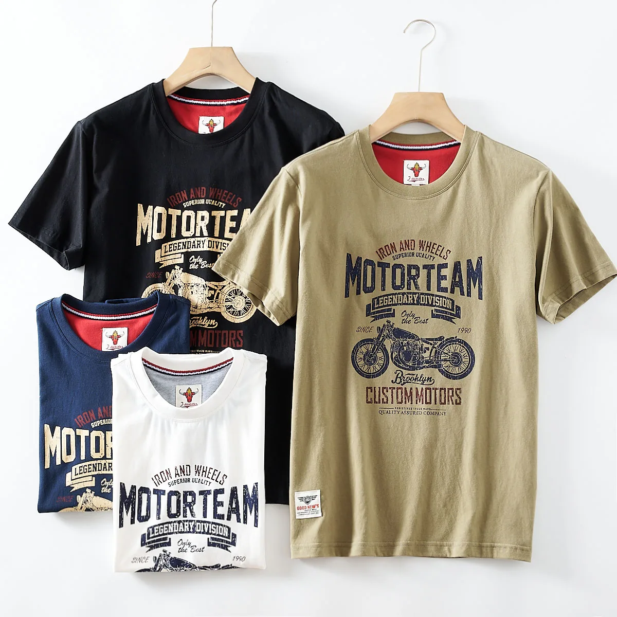 

2025 Summer American Retro Short Sleeve O-neck Letter Motorcycle Printed T-shirt Men's Fashion 100% Cotton Washed Casual Tops