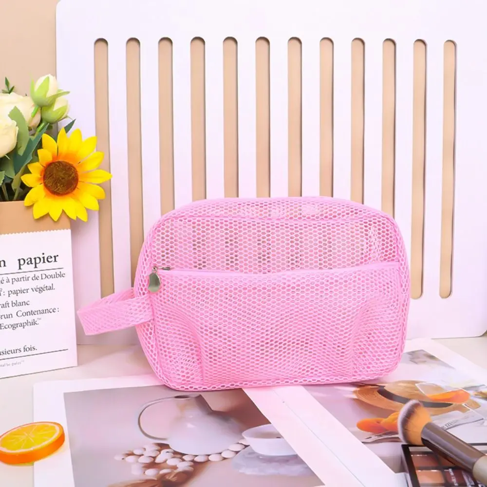

Simple Portable Mesh Makeup Bag Square Zipper Transparent Mesh Cosmetic Bag Lightweight Large Capacity Travel Wash Bag Travel