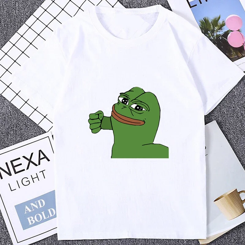 Pepe sad frog Emote graphic printing street hipster Harajuku style loose casual fashion men and women universal crewneck T-shirt