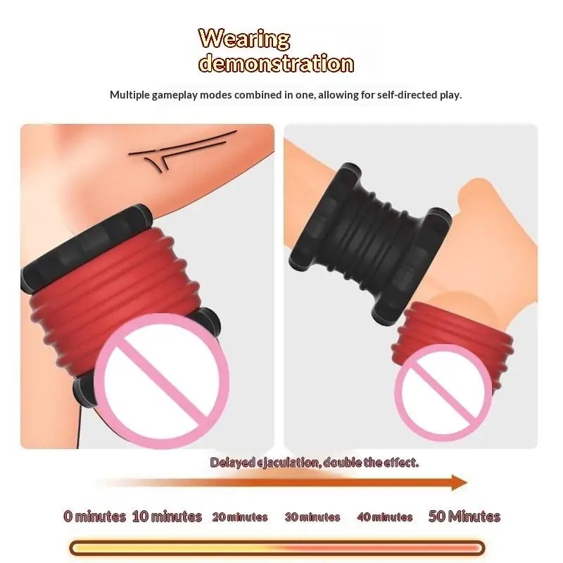 Male Penis Lock Cock Ring Set Erection Delay Time Ejaculation Penis Ring Enlargement Ball Stretcher Sex Toy For 18+ Big Man view 4