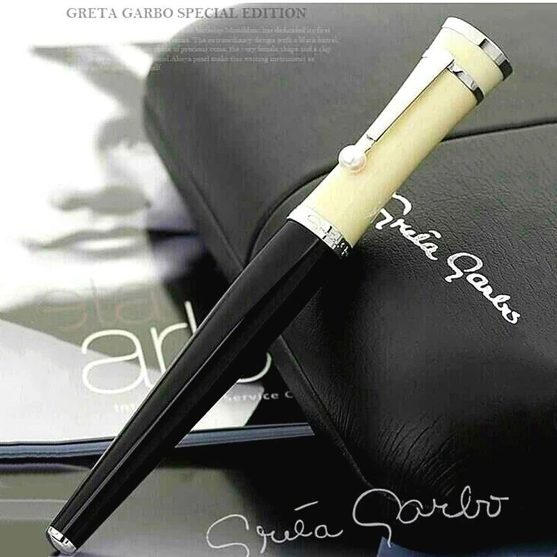 Collection MB Greta Garbo Black Resin Rollerball Pen Ballpoint Pens Stationery Office School Writing Fountain Pen With Pearl Cap