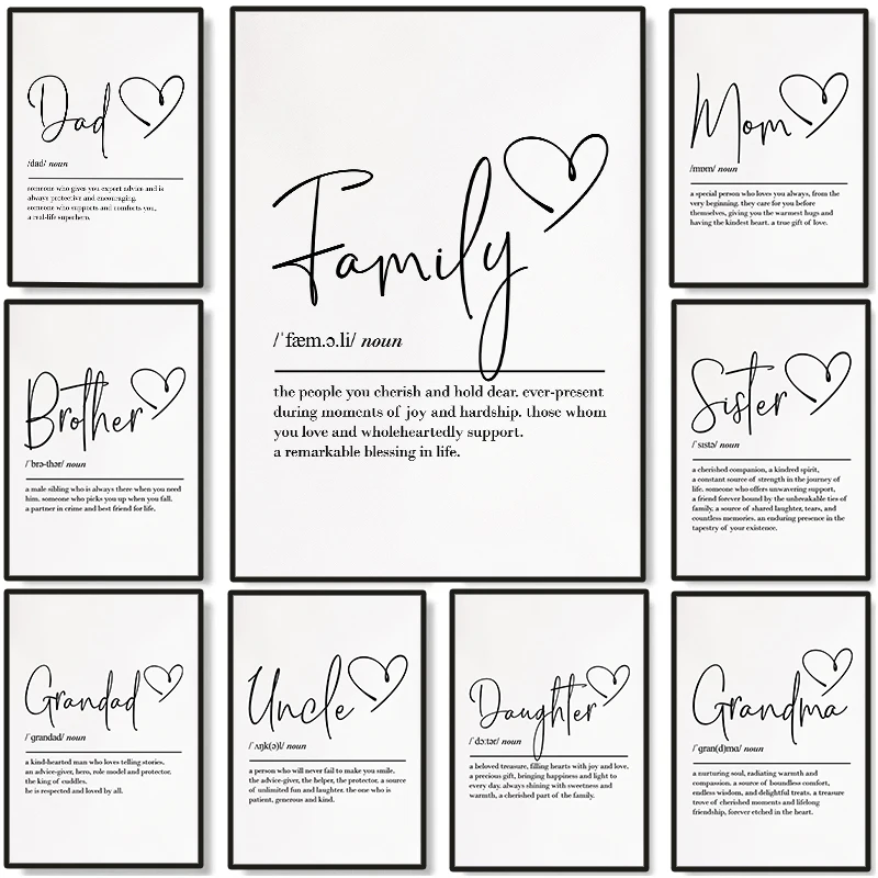 Modern Minimalist Words Definition Poster Family Members Dad Mom Brother Sister Gifts Canvas Painting Wall Art Room Home Deco