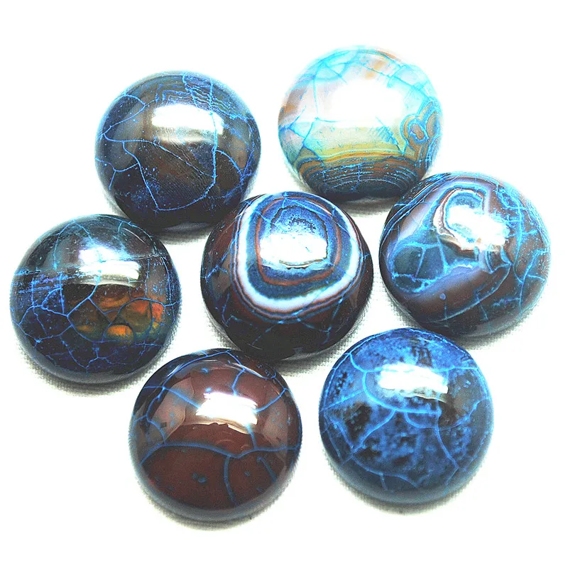 7PCS New Blue Agate Stone Cabochons Round Shape Size 16MM Loose Beads Cabs DIY Jewelry Findings Top Selling